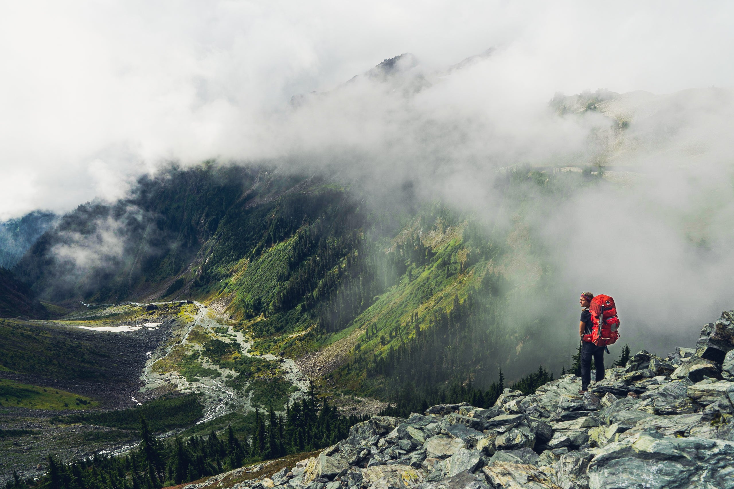 Climbing through the fog on Mount Shuksan.